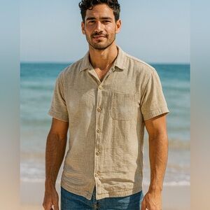 FOLK men’s jay shirt in stone cotton size medium